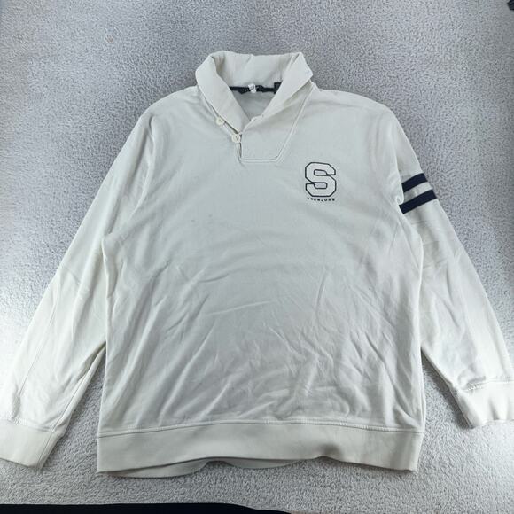 Sean John Sweater Mens 3XL White Pullover S Patch Shawl Collar Striped Sleeve - Picture 2 of 9